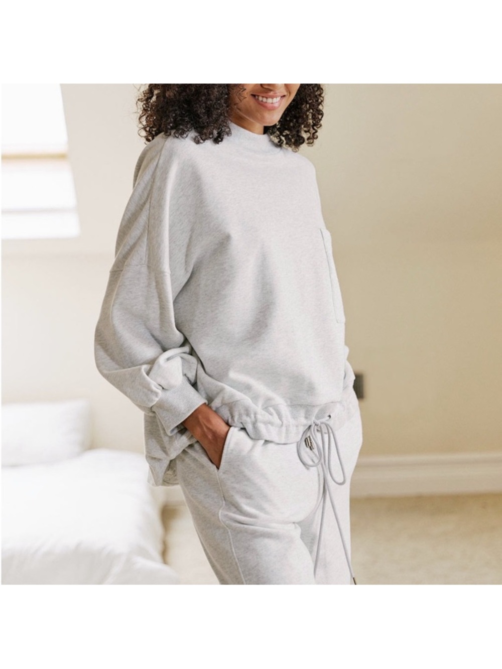 Nap Loungewear heather grey drawstring hem cotton sweatshirt size large